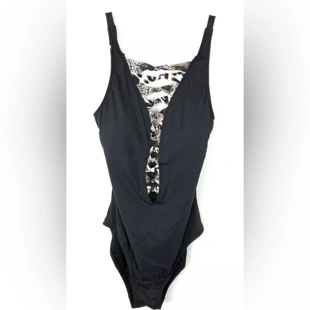 Bleu Rod Beattie Skin Games Knotted Front Mio One-Piece, Black, Womens Size 4